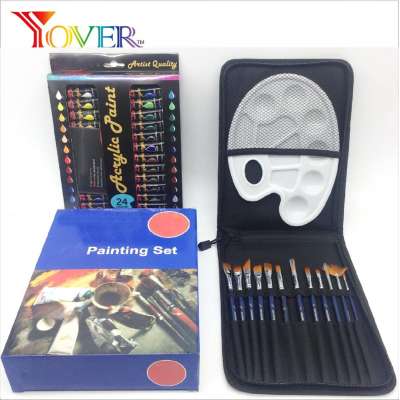 24pcs 12ml Acrylic Paint with 12pcs Artist Brush set