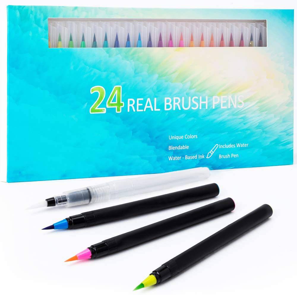 Amazon Hot Sale 24 Colors Watercolor Brush Pen Set With One Empty Water Brush